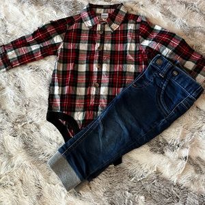 SOLD ❤️ NWOT Old Navy Plaid Onesie and Cat & Jack Denim Jeans (boys) 6-12 month